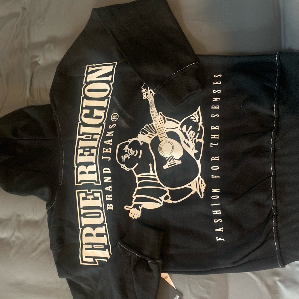 True Religion Black Hoodie with Guitar Graphic